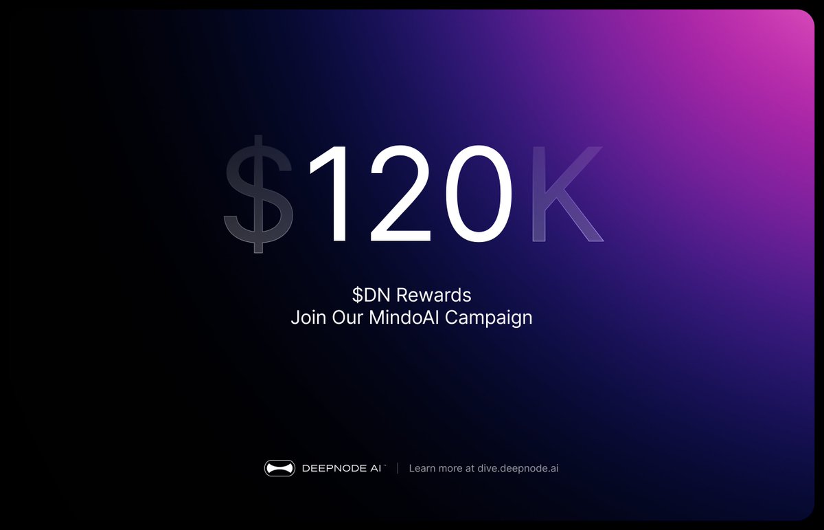 DIVE into a $120K $DN prize pool. 
Claim your slice of the pie!

Epoch 2 of <a href="/MindoAI/">Mindo AI</a> is live. 
You still have plenty of time to climb the leaderboard.

Start shipping top-tier DeepNode content today. 
We're rewarding the creators who stand out.

mindoshare.ai/projects/DeepN…