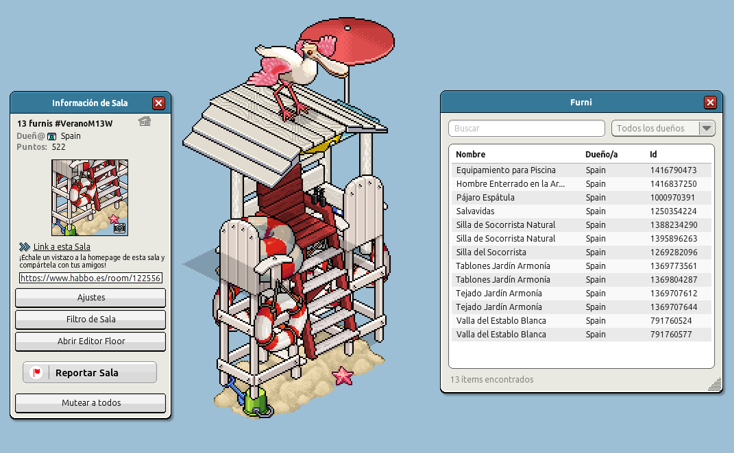 SpainHabbo's tweet image. 🏖️Mi participación para el concurso 13 furnis

🏄‍♂️Participante: Spain
🚩Torre vigilante de la playa 
🌞Link de la sala: habbo.es/room/122556921

#13FurnisMaW #VeranoM13W #Habbo 
@ESHabbo @ESKinered @HB_Xavi @LinuxEnMac