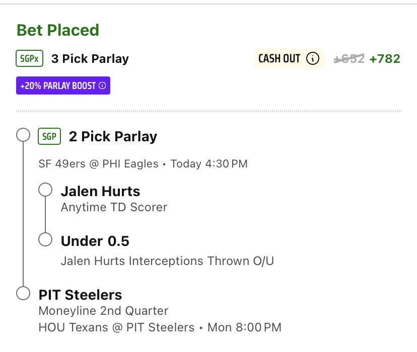 BostonBoosts's tweet image. Just a quick little boosty starting soon! DK NFL SGPx boost good for .5 to 1u

Need a cash here or else (nothing happens)