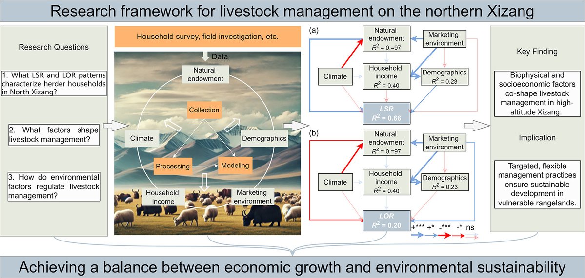 Livestock management in high-altitude Xizang is driven mainly by climate &amp; rangeland conditions, not economics.

Low offtake (~12%) reveals an underutilized pastoral economy.

🔗 doi.org/10.1016/j.geos…
#Pastoralism #Rangelands #Sustainability #GeoSus