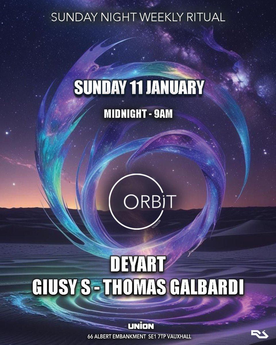 JOIN the Orbit London crew FROM 12 MIDNIGHT - 9AM as they see out the weekend with a splendid after hours session of the highest order of House N' Techno! Always special with a fierce dance floor of dancing stars! Love, Team Union X