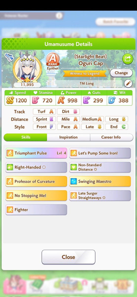 berniesaur's tweet photo. It's only been 4 days but I'm totally hooked on Uma musume. Totally addicted, game too fun, I've been dreaming about horses. Look at my Oguri https://t.co/OfR8GL8e8a