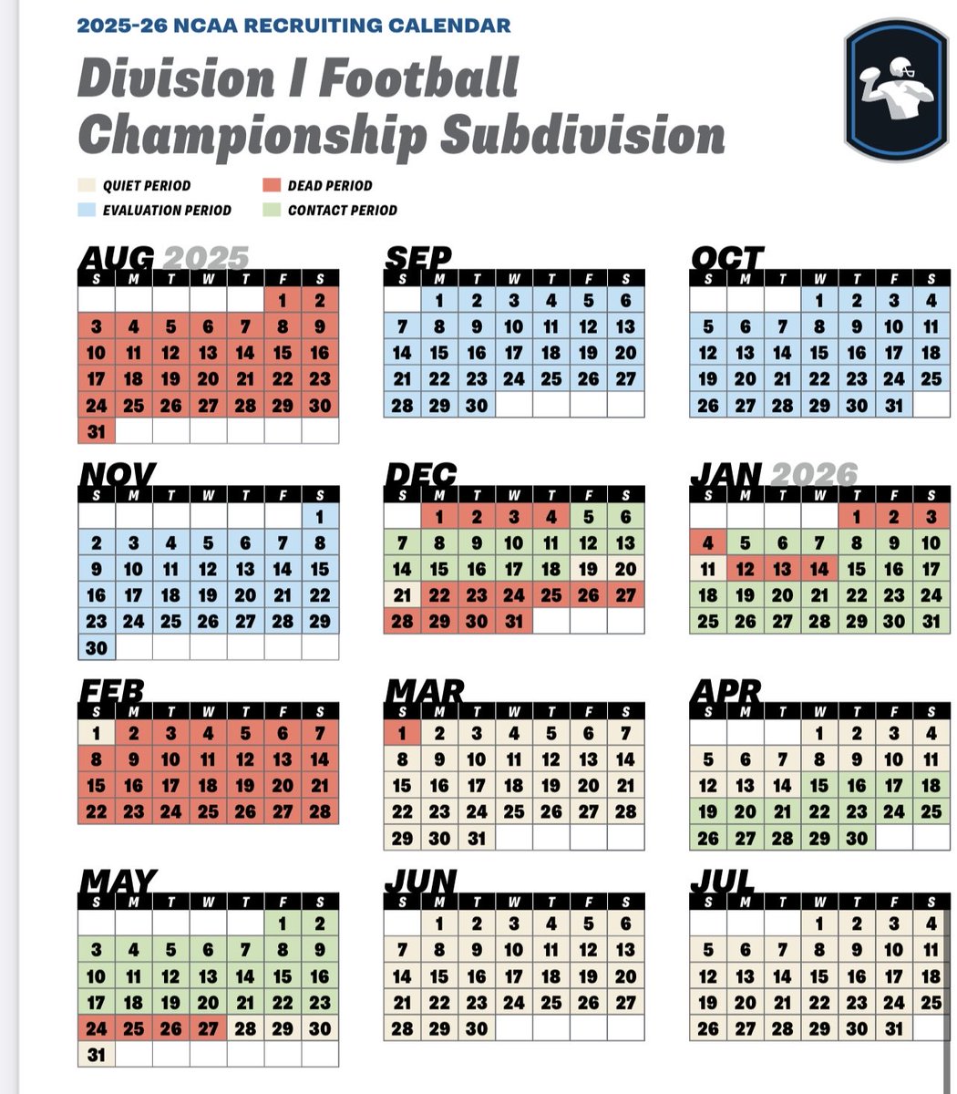 Recruiting Periods!! Maybe this will be helpful to players and parents. Also as you can see, Spring training period is fully open for coaches to see your players!! ⁦<a href="/AL7AFootball/">Alabama7AFootball</a>⁩ ⁦<a href="/AHSAAUpdates/">AHSAA</a>⁩ ⁦<a href="/AlabamaHSFB/">AHSFHS.org</a>⁩ ⁦<a href="/WARRIORNATION20/">Thompson Football</a>⁩ # OUTWORKEMALL!!!