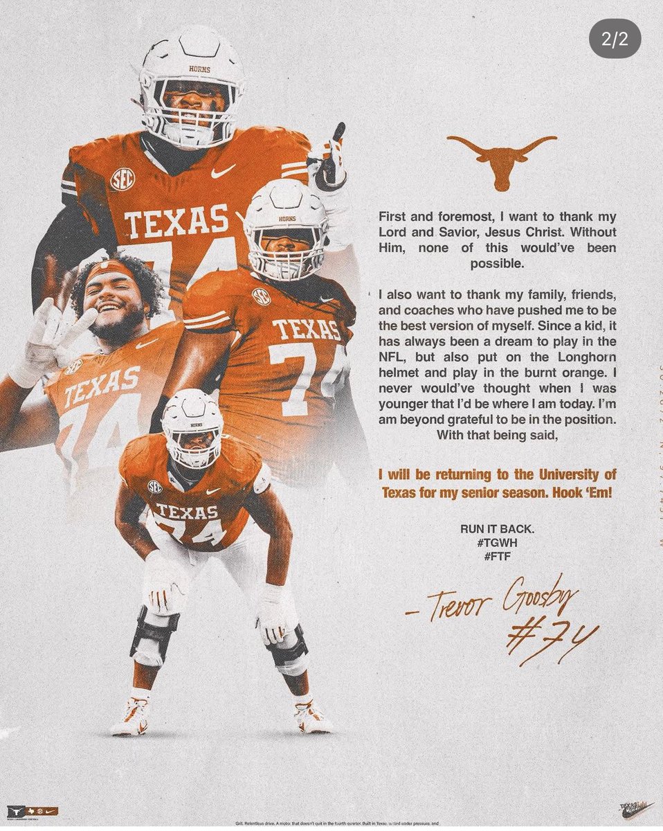 BREAKING: Trevor Goosby just announced that he will return to Texas! 

“We back Longhorn Nation! Let’s do it!” -<a href="/GoosbyTrevor/">Trevor Goosby</a> on Instagram