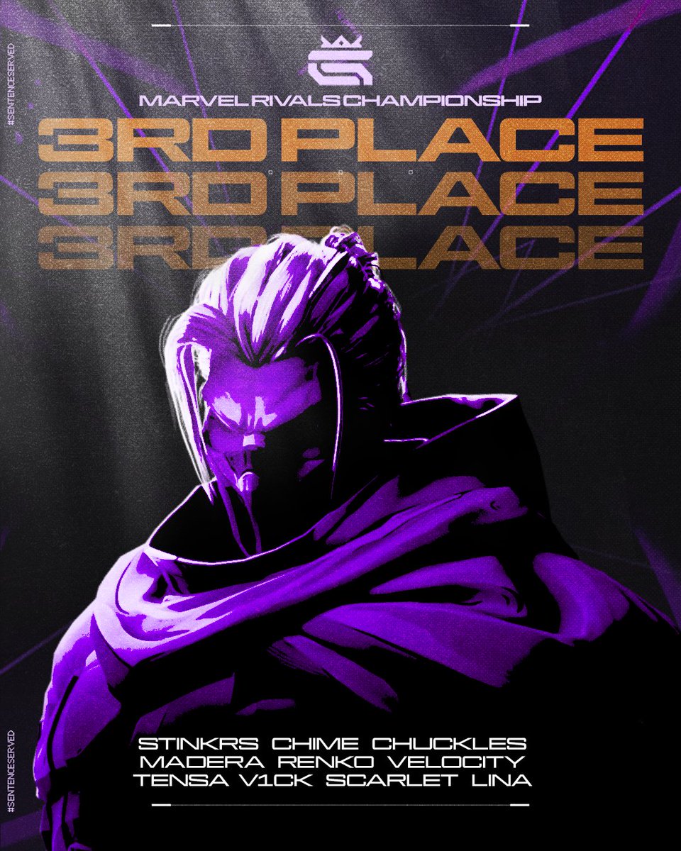 3rd Place.🥉
Top-tier stage.
Purple on the podium.

We’re just getting started.

#MarvelRivals | #MRC | #SentenceServed