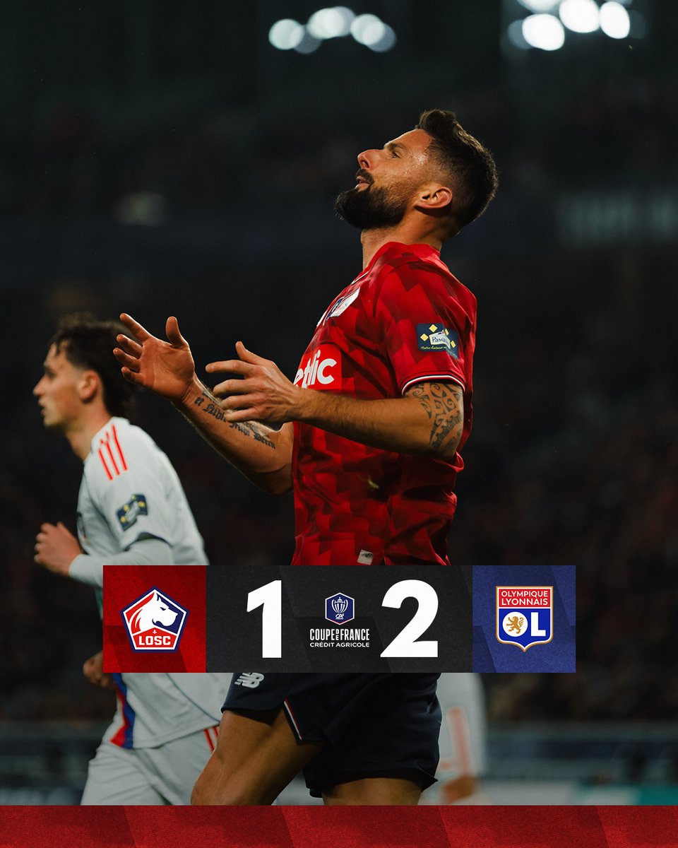 ⏱️ 90’+5 I 1️⃣-2️⃣

Le LOSC s’incline en 16èmes de finale de la Coupe de France face à l’Olympique Lyonnais 1-2.
Nos Dogues ont réagis en seconde période mais n’ont malheureusement pas réussi à trouver la faille. Santos a touché le poteau en toute fin de match.

Prochain match face