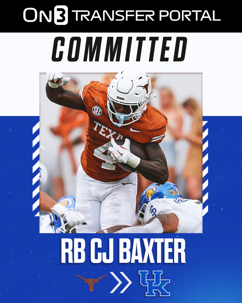 AdamLuckettKSR's tweet image. It took some time to get this one across the finish line. CJ Baxter is a big RB (6-1, 227) and former 5-star recruit. Had a terrific true freshman season but dealt with injuries (knee + hamstring) the last two years. Has big-play pop when healthy.

➡️on3.com/teams/kentucky…