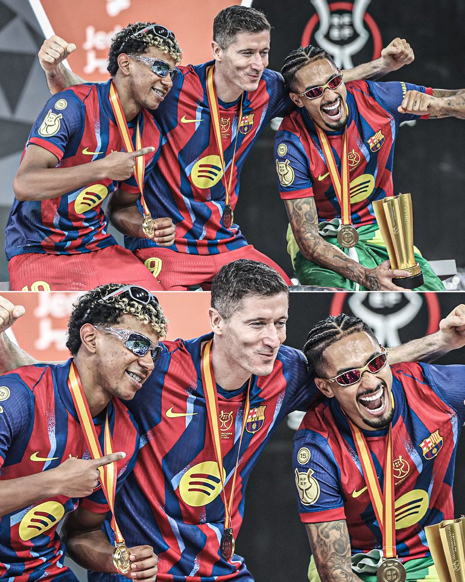 Barcelona's front three all smiles after the Supercopa win vs. Real Madrid 😁