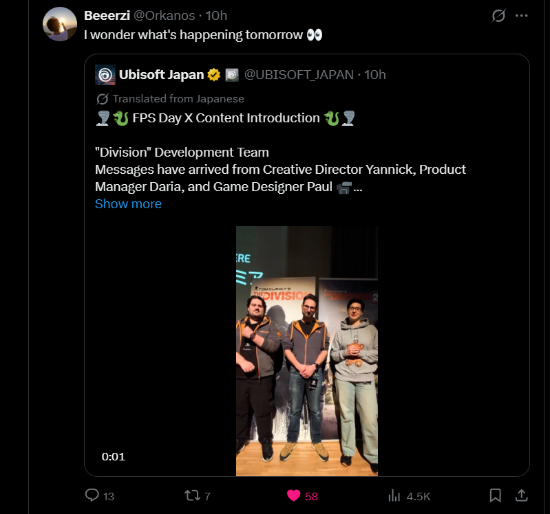 Okami13_'s tweet image. Game director for The Division is teasing news for tomorrow. 👀

The Division 1 celebrates its 10th anniversary this year.