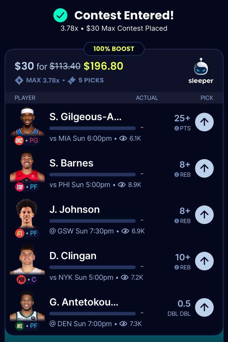 Jaygotlocks's tweet image. Sleeper 100% Boost 🍀

#Gambling𝕏