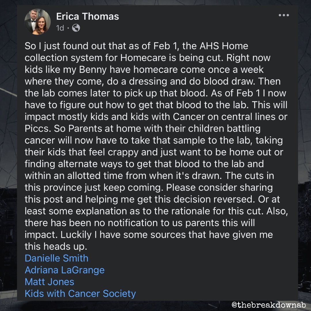 From the FB…

Remember when the UCP cut popsicles for kids battling cancer?

Now they’re apparently making it harder to get the bloodwork of kids battling cancer to the lab.

#abpoli #ableg #cdnpoli