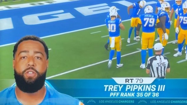 JackKennedy's tweet image. Can't wait for NBC to give us the PFF update on the Chargers offensive line (it's gotten worse)