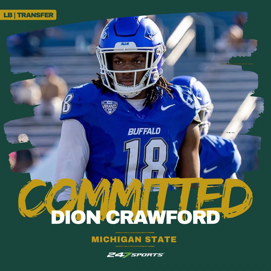 JustinThind's tweet image. BREAKING: #MichiganState has landed #Buffalo standout LB transfer Dion Crawford.

He has 171 career tackles, 21 TFLs and 12 sacks, including a 12-tackle game vs Minnesota in ‘25.

Was named All-MAC Third Team in 2024.

More on the productive LB (FREE):

247sports.com/college/michig…