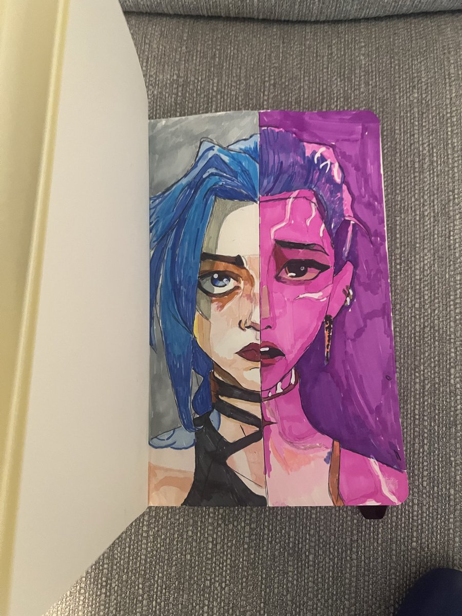 sherlockslife86's tweet image. My son Ollie loves drawing, never traces but draws free hand with a pen no pencils. Set him a little challenge to combine Jinx &amp;amp; Rumi I think he nailed it. @arcaneshow #kpopdemonhuntersfanart #youngartist #drawingart #JinxFanArt #JinxFanArt @PurnellElla @ejae_k #rumi #16