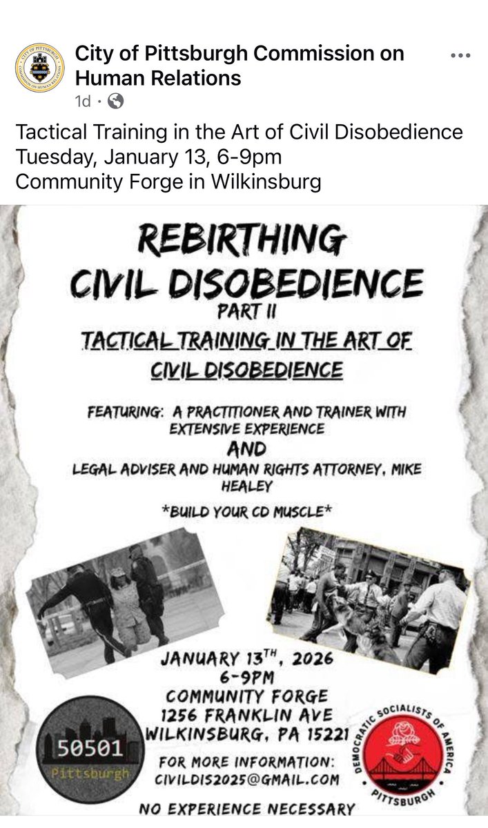 colin_dunlap's tweet image. An official city arm advertising where you can essentially “learn” to tactically fight law enforcement and disobey civil order is absolute nonsense.
This is what Pittsburgh has become. This is sad, really. 
The far left doesn’t want solutions - they want disorder and chaos.