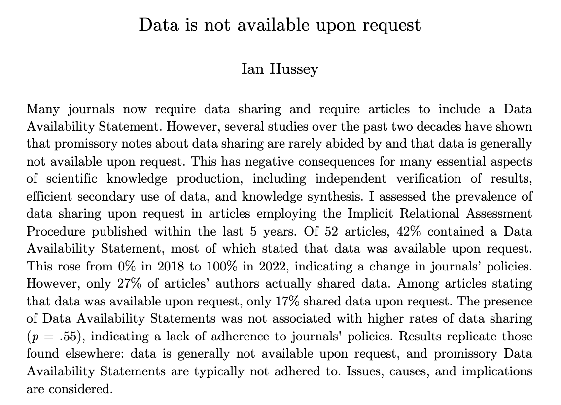 “Among articles stating that data was available upon request, only 17% shared data upon request.”