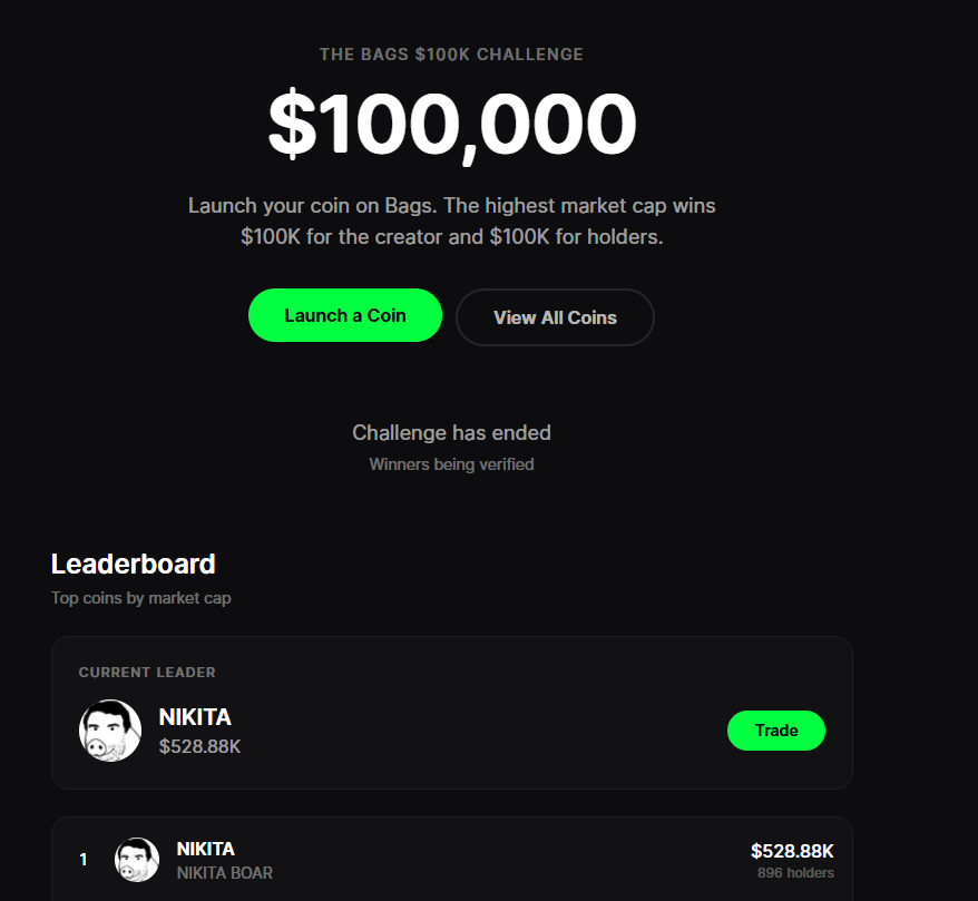 we are #1 in the <a href="/BagsApp/">BAGS</a> $100k challenge