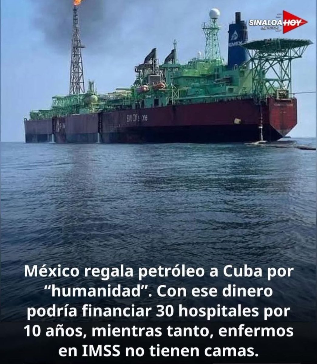 waldoalarconho1's tweet image. Mientras en México la gente muere por falta de atención médica, con un sistema de salud casi colapsado, vías en mal estado, hambre, falta de vivienda y una alta tasa de violencia, su presidenta regala buques llenos de petróleo a los parásitos de Cuba. Estos lo venden a Rusia.