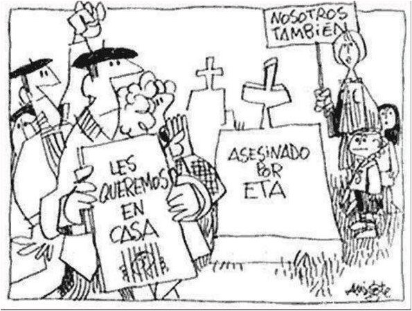 ¿Te imaginas una manifestación a favor de los violadores? ¿O de los ladrones, los estafadores o los pederastas?  

En el País Vasco los socios de Sánchez organizan una manifestación a favor de los asesinos de hombres, mujeres y niños.

La mejor respuesta, la de Mingote.