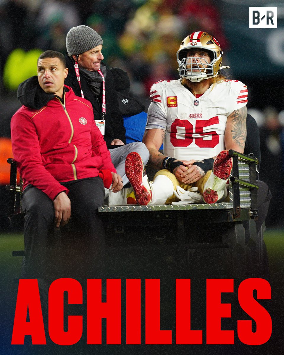 BleacherReport's tweet image. 49ers confirm George Kittle has suffered an Achilles injury in the Wild Card vs. Eagles 🙏