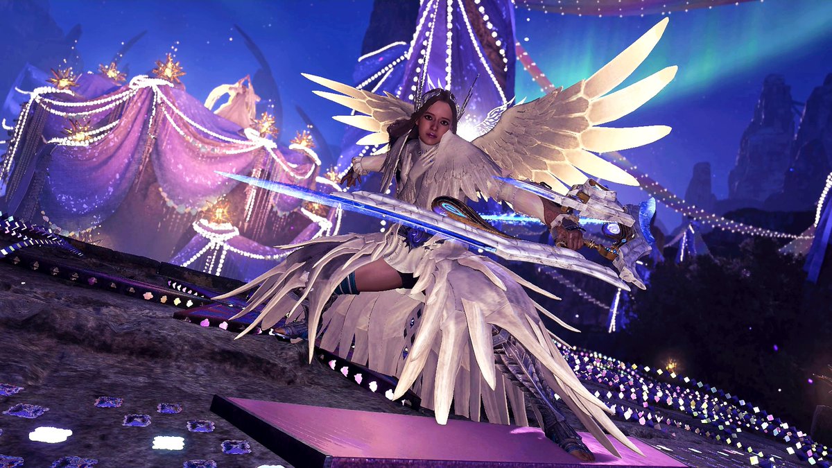tomdog0320's tweet photo. 新年を迎えた現在も交わりの祭事・祝謡の儀が開催中につき過去に作成した重ね着「光翼の天使」をアレンジして遊んでみました！
　　　　【絶零の天使】
#モンハンワイルズ
#重ね着
#重ね着コーデ
#モンハン重ね着 https://t.co/GqvUcIn1J5