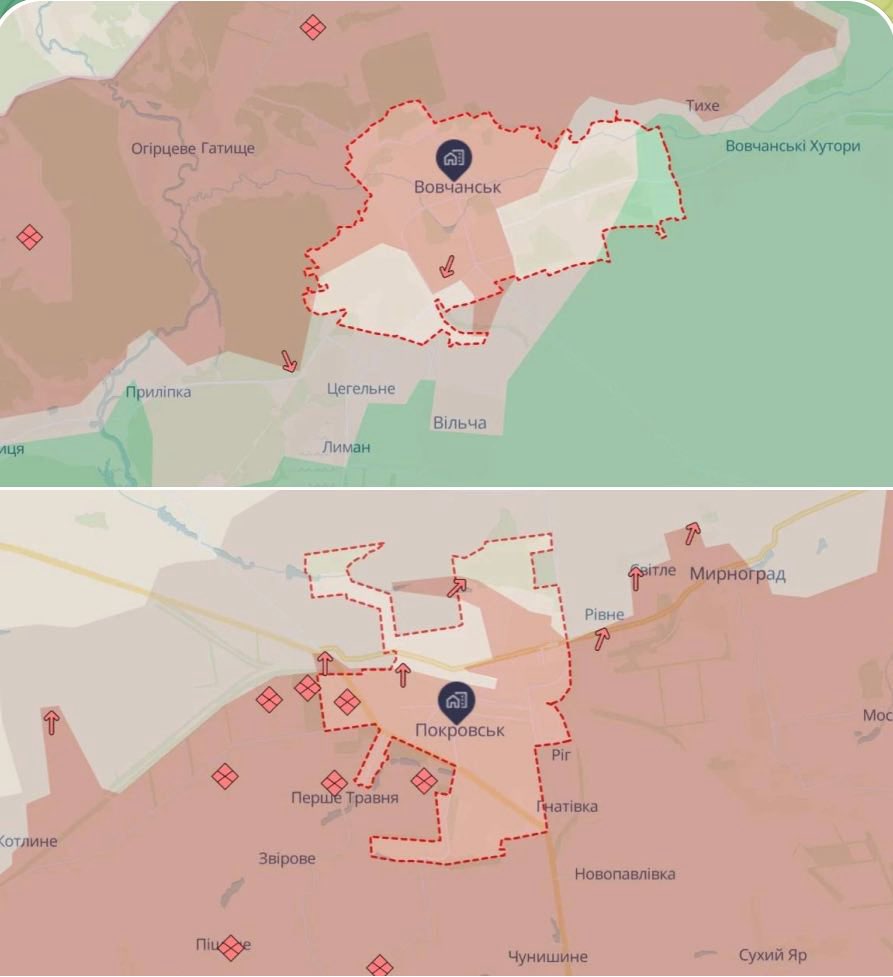 Selon le projet d'analyse DeepState, les troupes russes ont avancé à Volchansk, dans la région de Kharkiv, et à Pokrovsk, dans la région de Donetsk.