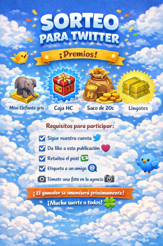 ¡SORTEO NUBOSO!
📋 Requisitos para participar:
✅ Sigue nuestra cuenta
❤️ Dale like a esta publicación
🔁 Retuitea el post
👥 Etiqueta a un amigo
📸 Tómate una foto en la agencia y publícala aquí
📢 ¡El ganador se anunciará próximamente!
🍀 Termina el domingo 18