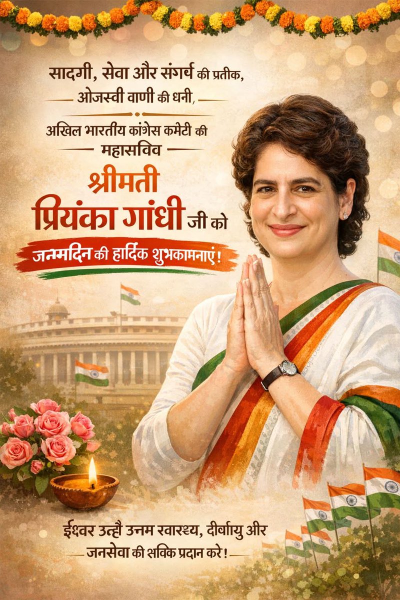 SunilKedar1111's tweet photo. प्रियंका गांधी वाड्रा जी को जन्मदिन की हार्दिक शुभकामनाएं! आपकी निष्ठा, संघर्ष और कांग्रेस के प्रति समर्पण दे��वासियों के लिए प्रेरणा है। लंबी आयु, उत्तम स्वास्थ्य और सफलता मिले। #HBDPriyankaGandhi
@priyankagandhi https://t.co/zfQB6Lshyy