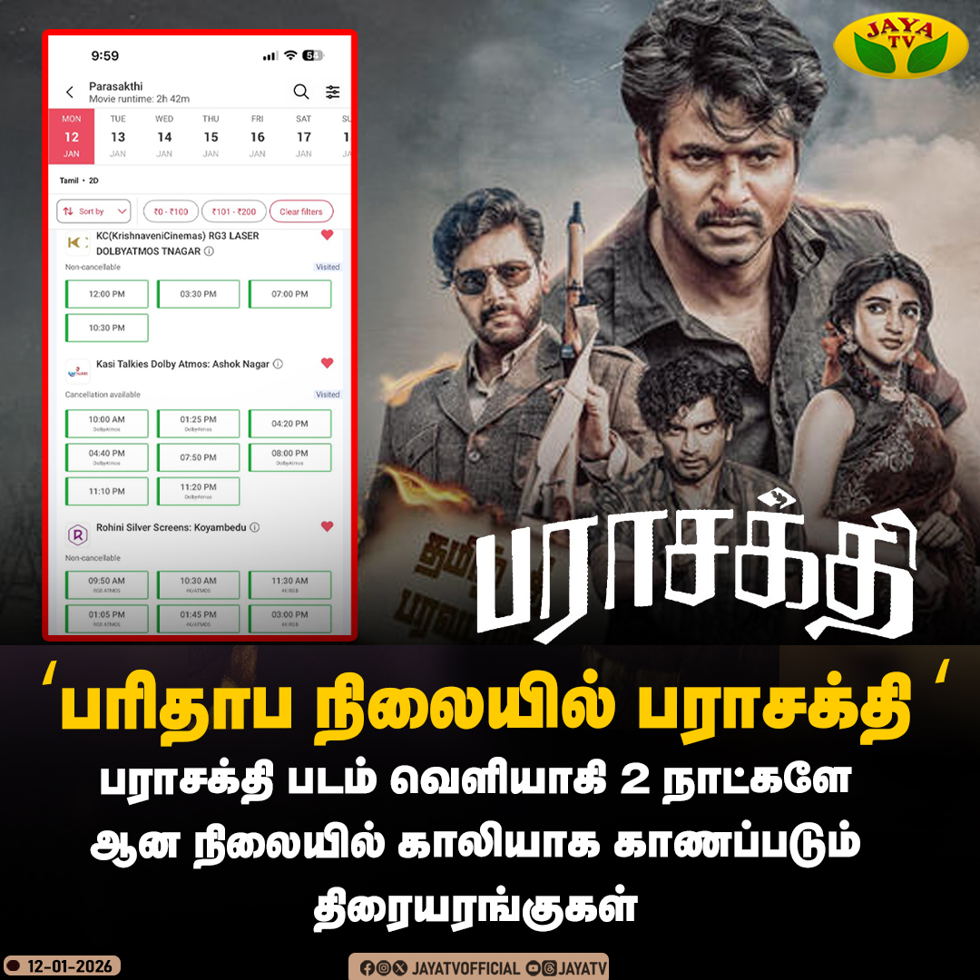 ‘பரிதாப நிலையில் பராசக்தி ‘

#parasakthi #sivakarthikeyan #ravimohan #atharvaa #tamilcinema #jayatv