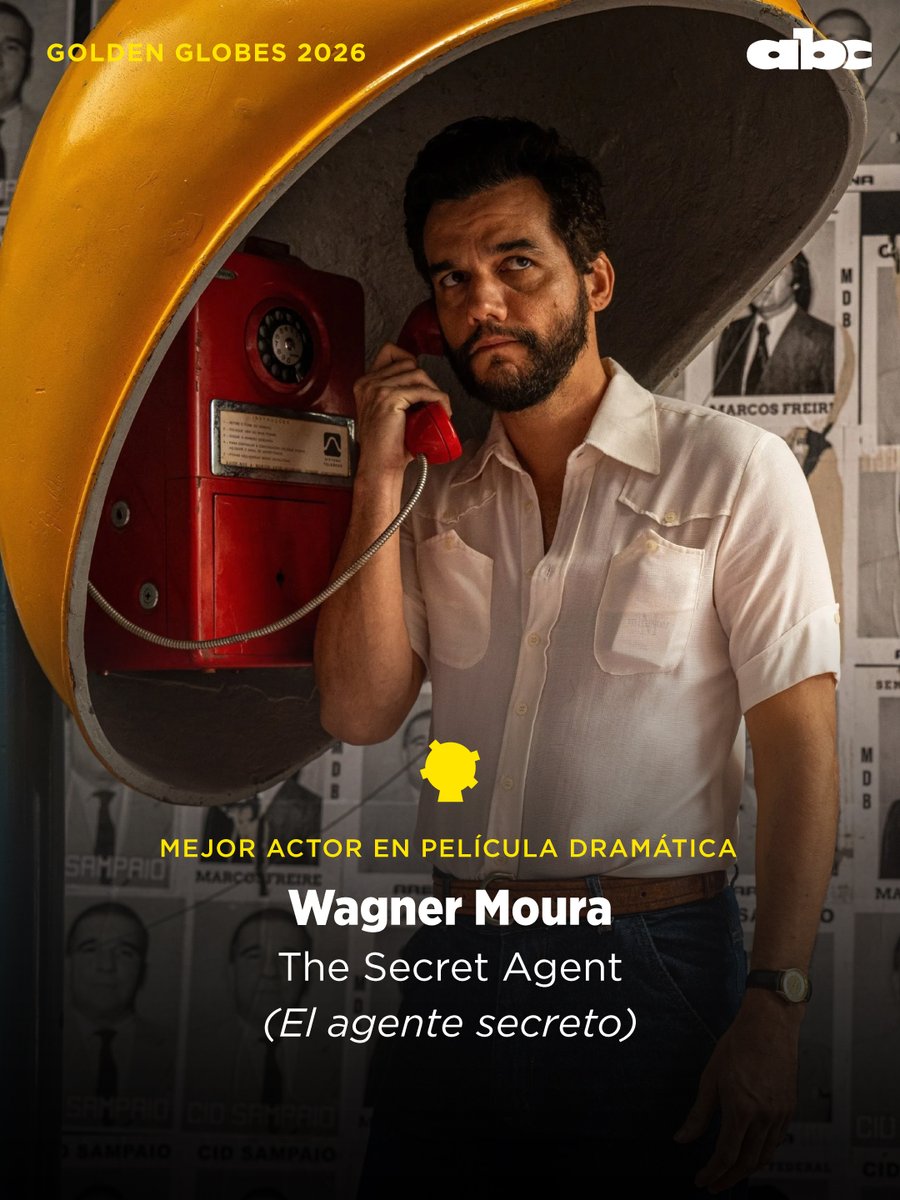 ABCDigital's tweet photo. 🇧🇷 🏆 ¡Wagner Moura se lleva el #GloboDeOro!

El brasilero se alza con el premio en la categoría de Mejor Actor en película dramática por su papel en #ElAgenteSecreto.

Seguí el minuto a minuto en: https://t.co/2F50zxzm2d https://t.co/89LvDkiUhB