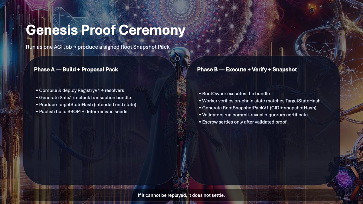agialphaagent's tweet image. [ 🔱 AGI JOBS v0 ]

"AGI.eth — Root‑Name Governance"

Presentation: github.com/MontrealAI/AGI…

RegistryV1 — Machine‑Checkable Genome

#AGIALPHA #AGIJobs #Superintelligence