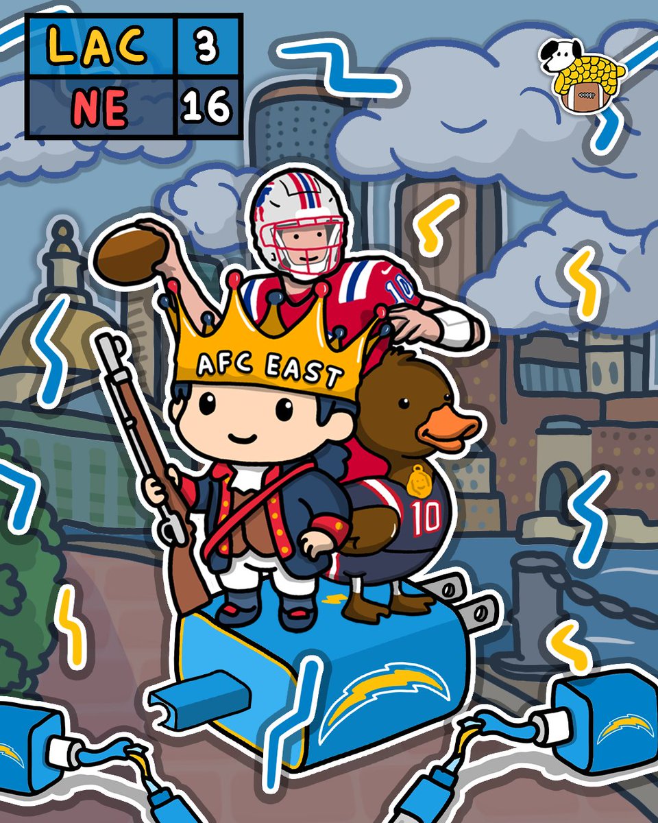 CornDoggyLOL's tweet image. The New England Patriots Unplug The Chargers From the 2025 Season!