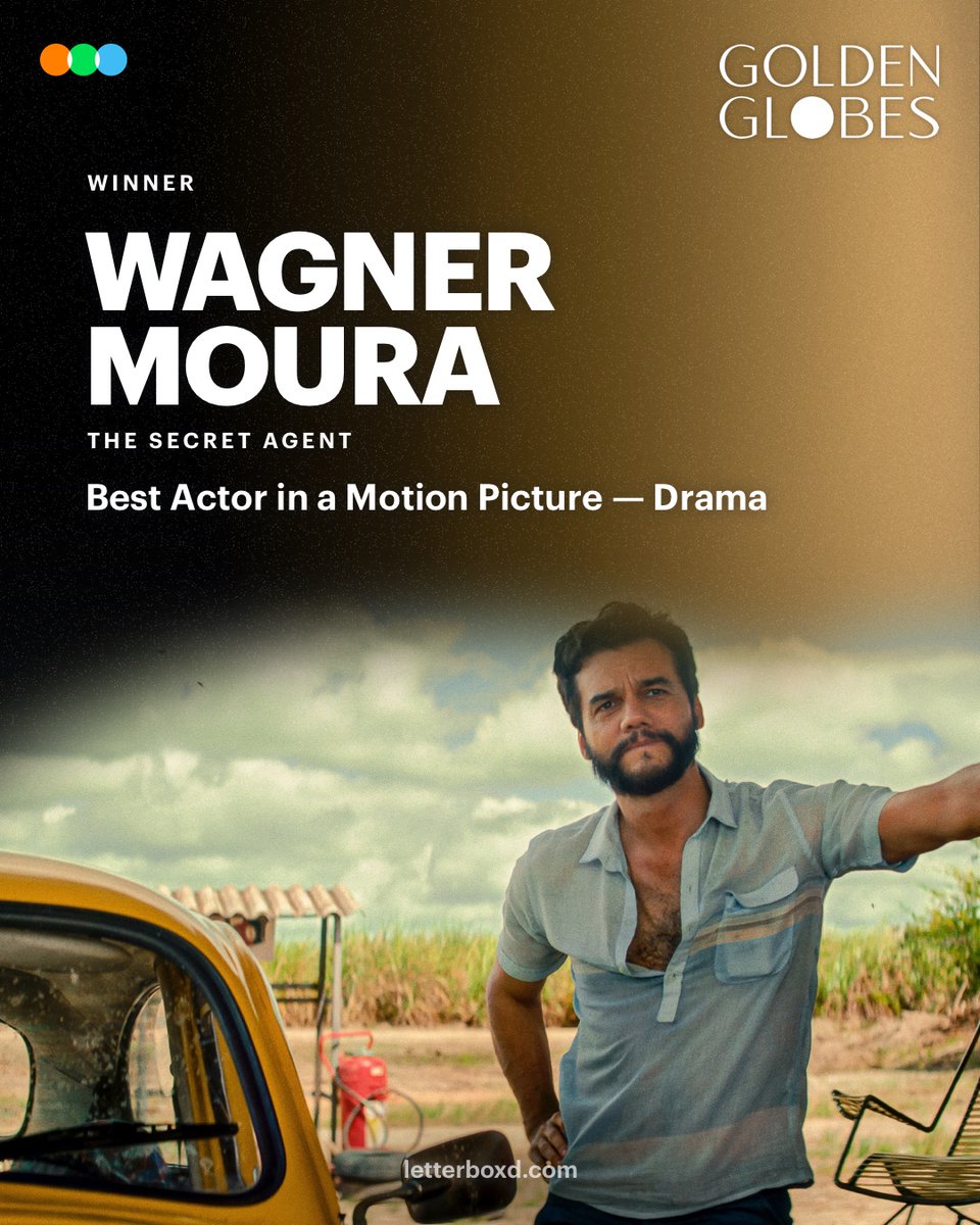 letterboxd's tweet image. Wagner Moura wins Best Actor in a Motion Picture — Drama for The Secret Agent 🏆 

#GoldenGlobes