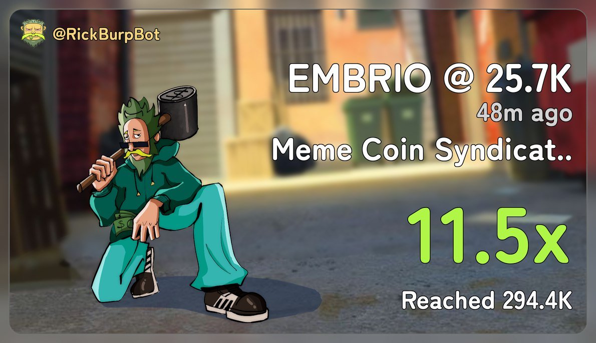 Alexanderdegens's tweet photo. 🚀 #EMBRIO Market Cap is flying!
Already X11.5 from my call 📈 – not the final top!
👉 CA: E67rDG9U9rbB8QKZPhuZLNQVNknHxFYBoM1vEHVPpump
👉 Join:https://t.co/ZgHpKbByo5
⏳ Hold tight – the next big pump is coming!
#Solana #SOL #memecoin #dogwifhat #BONK #PEPE #POPCAT https://t.co/WQRUGlab2F