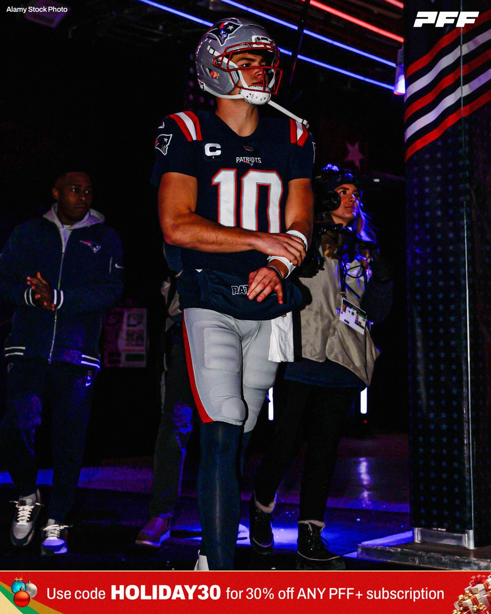 PFF's tweet image. Drake Maye in the 2nd half vs the Chargers

11/14
173 passing yards
1 TD
142.0 passer rating