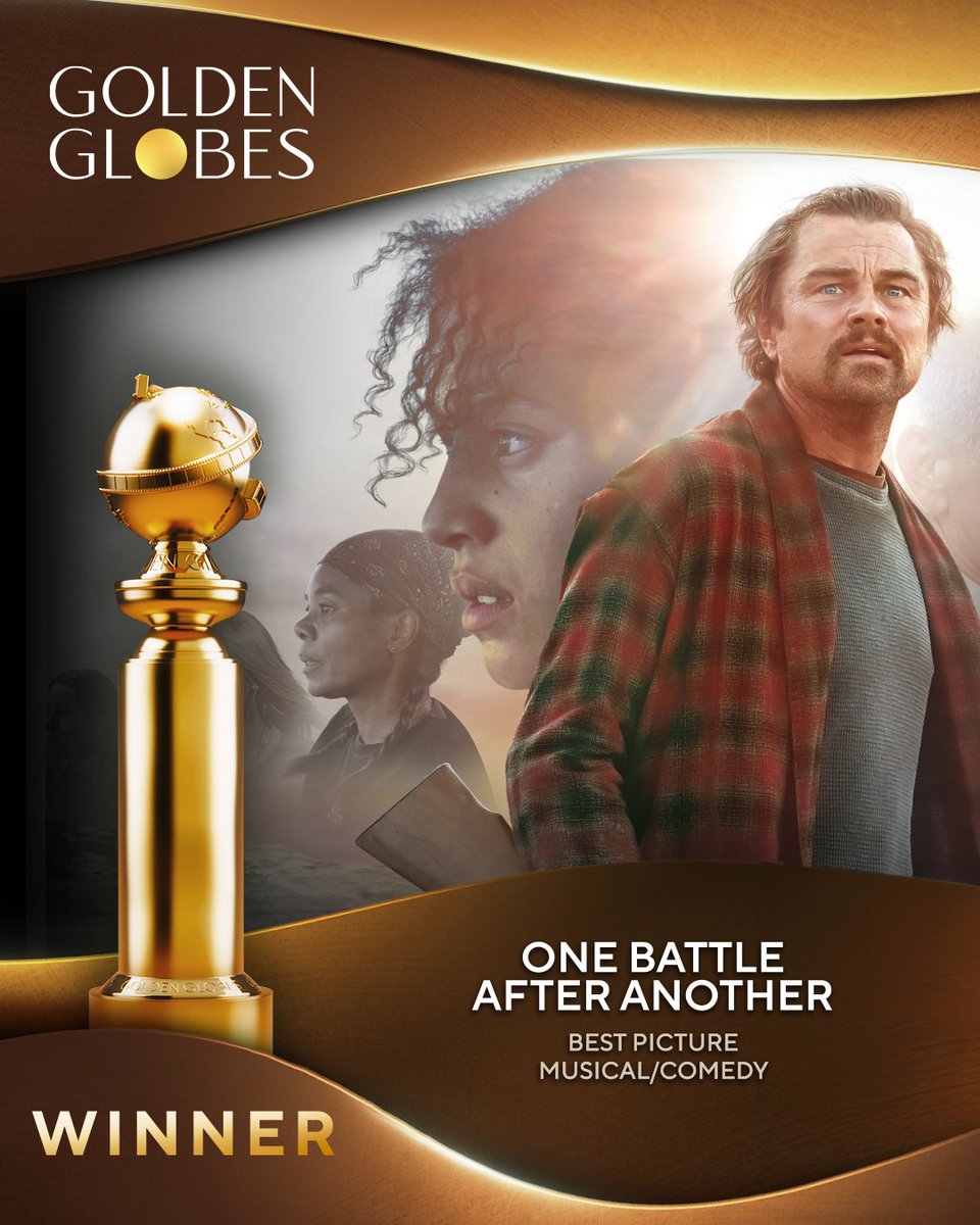 goldenglobes's tweet image. One Battle After Another is the #GoldenGlobes winner for Best Picture – Musical or Comedy! 🎥 Bravo!