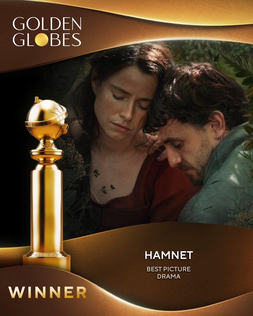 goldenglobes's tweet image. An incredible win for Hamnet! 👏 Congrats on winning Best Picture – Drama! #GoldenGlobes