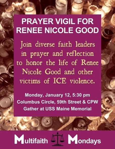 @galeabrewer Vigil for Renee Nicole Good on Monday, January 12 2026 at 5:30 pm at Columbus Circle, 5