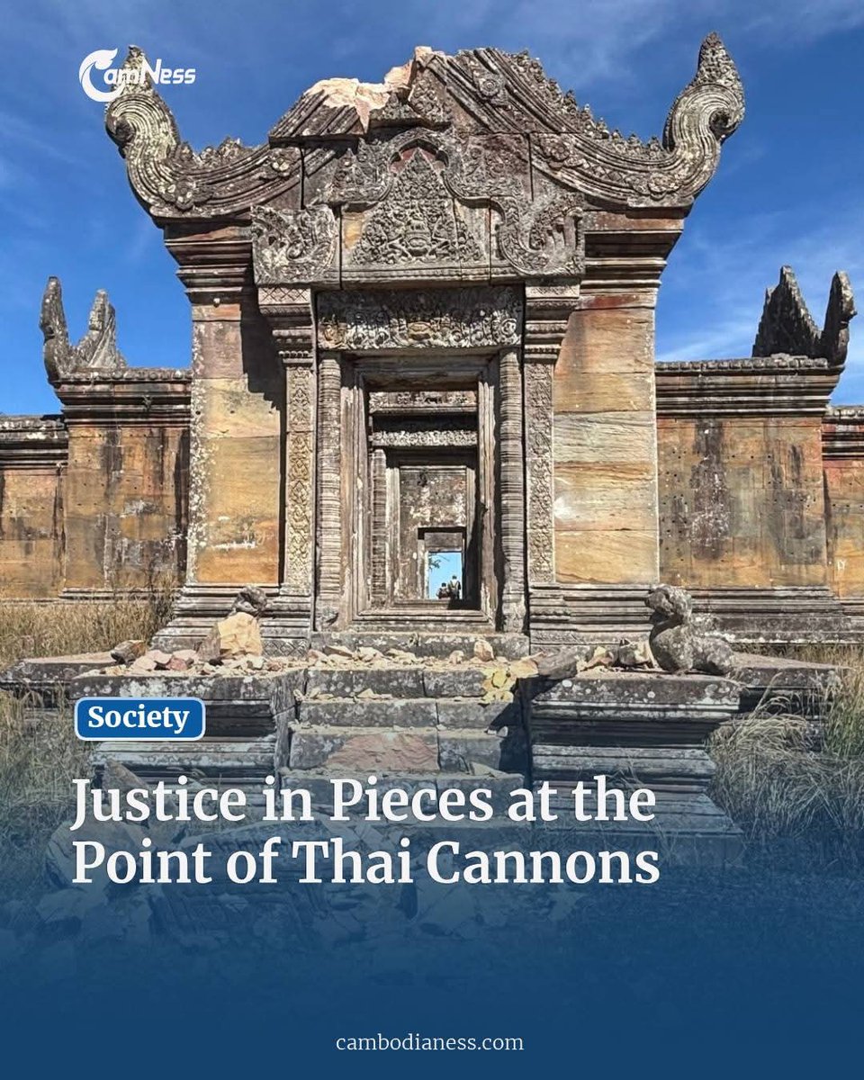 TTNEnglish's tweet photo. “The Judge of Justice has been silenced by the tools of war”, a senior Cambodian archaeologist wrote on Jan. 6 after examining the destruction of another religious sculptural pediment at Preah Vihear temple, a UNESCO World Heritage site turned battleground by Thai armed forces.

Read more: https://t.co/ywnsu0TNk7