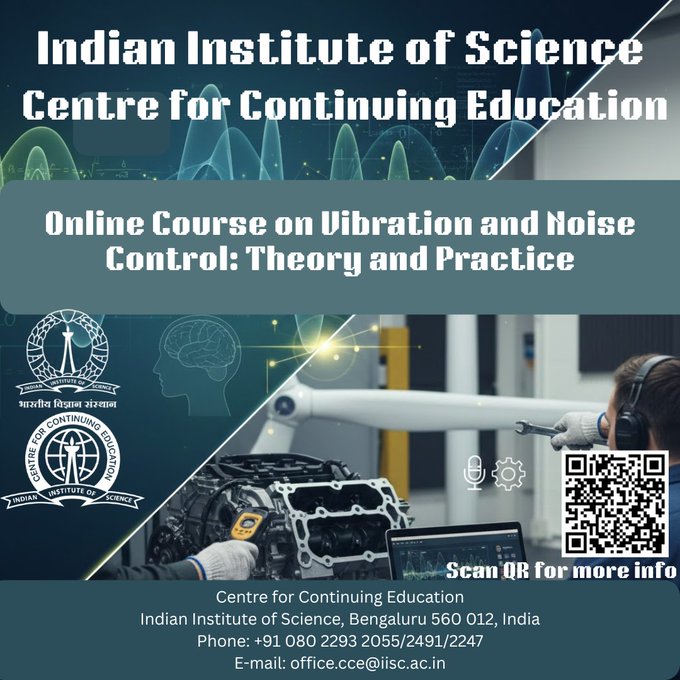 cce_iisc's tweet image. Engineers &amp;amp; Designers: Ready to build quieter, smarter products?  

Enroll in our course “Vibration &amp;amp; Noise Control: Theory &amp;amp; Practice.”  

Visit: shorturl.at/bFFHj #NoiseControl

#VibrationAnalysis #MechanicalEngineering #Aerospace #SkillDevelopment #Engineering