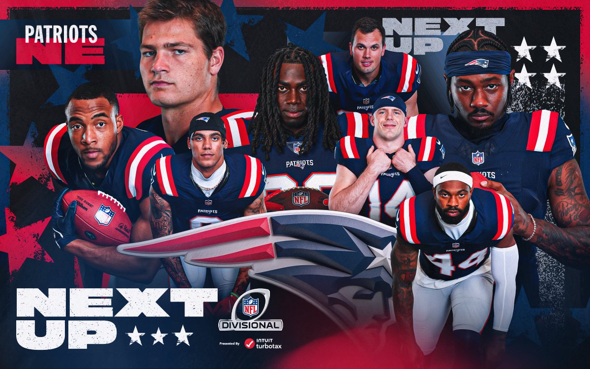 NFL's tweet image. The @Patriots move on to the Divisional Round! #NFLPlayoffs