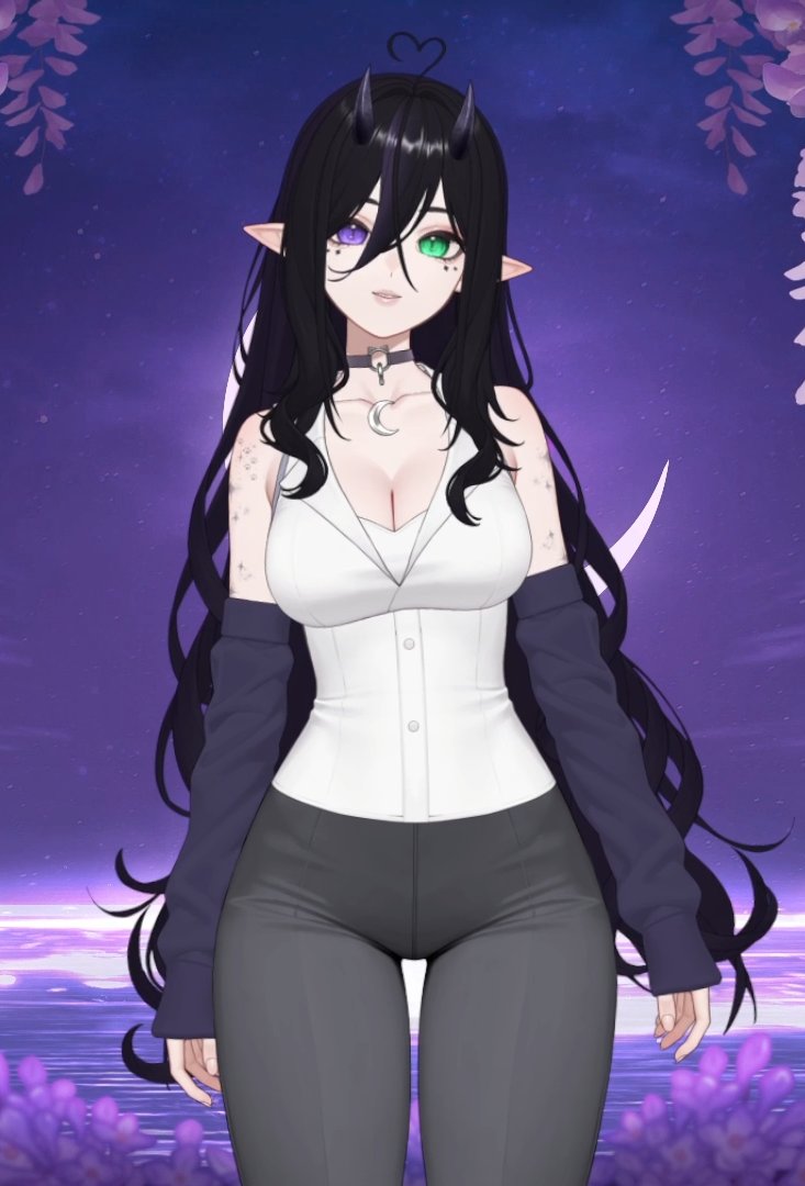 「 ✦ Celestial Demon ✦ 」
Super happy with this model! 💜🌌✨
✧ Model by ChalizKokoda
✧ Background by noemi_lan459
✧ Tags #LizMetaCustomizableVtuber