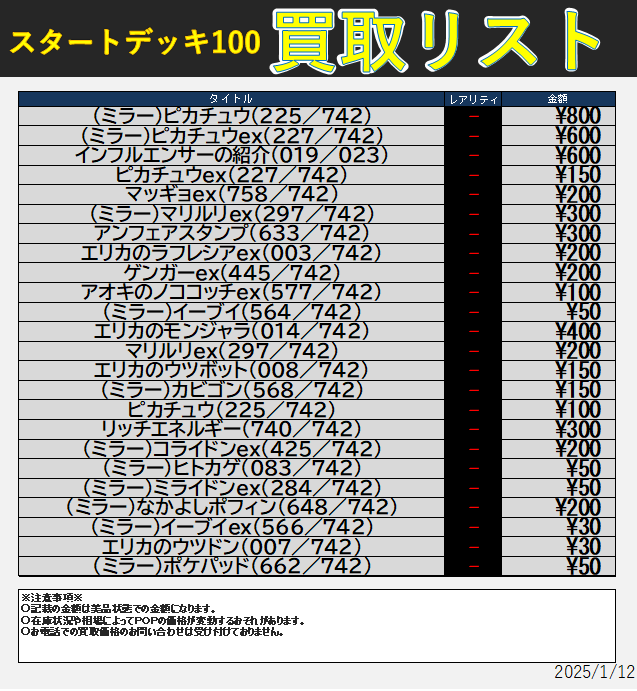 買取ゾムリエ スタートデッキ100買取表 メガリザードンYex（766／742