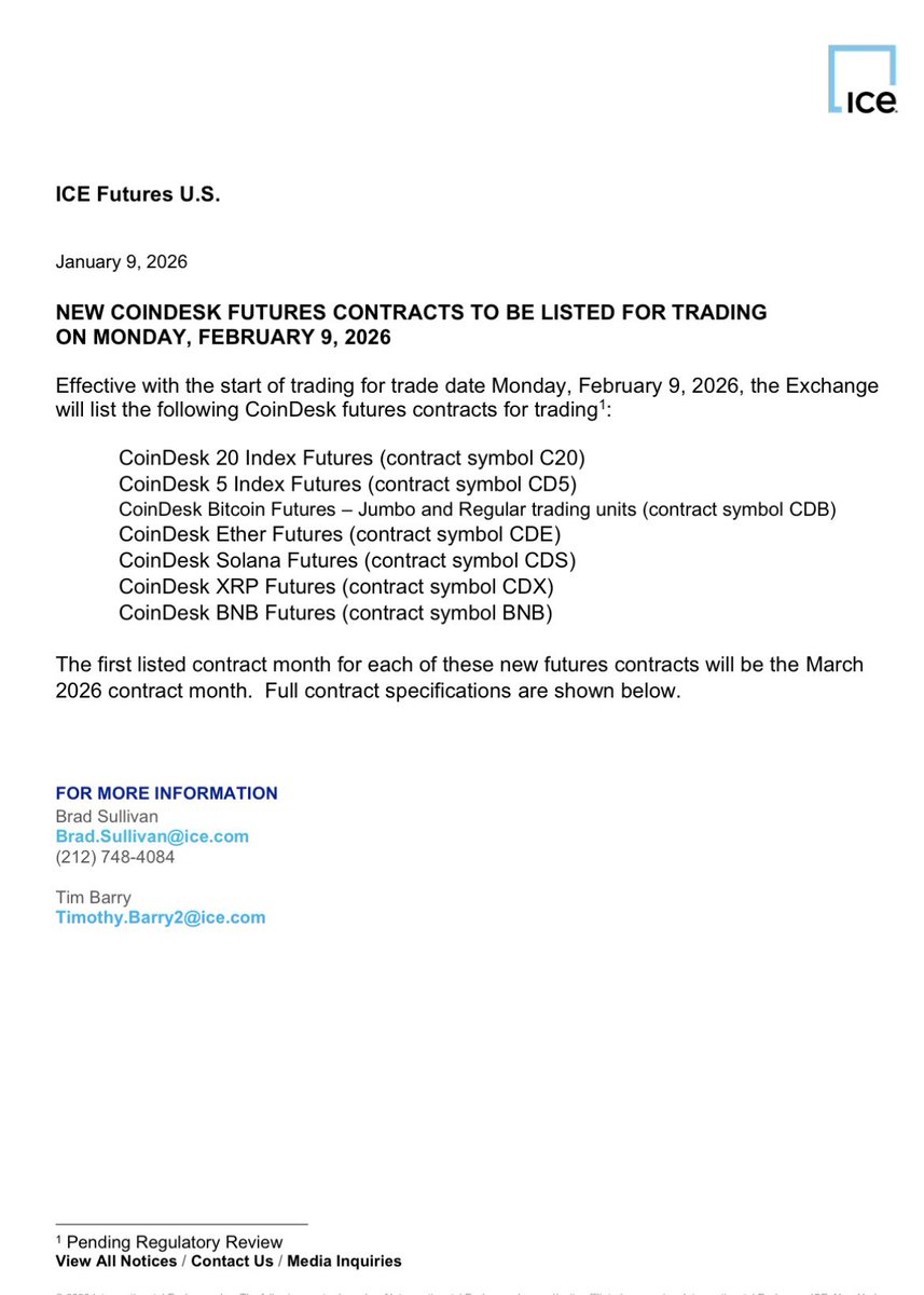 洲际交易所公布了2 月9 日上线一系列加密指数期货。 芝加哥交易所（CME）、纳斯达克（Nasdaq）、洲际交易所（ICE）、新加坡交易所（SGX），都陆续进入加密市场。  加密由边缘创新，变成主流金融。