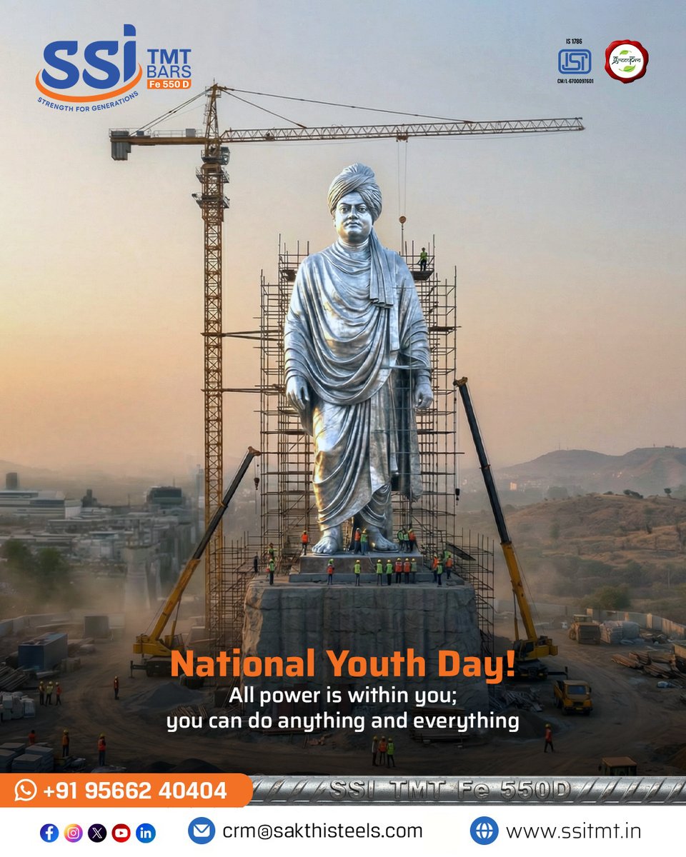 ssitmtbar's tweet image. The energy of youth shapes the destiny of a nation.
Dream big. Think bold. Act fearless.

Happy National Youth Day

#SSITMT #YouthDay #Fe550DSteel #ISICertified