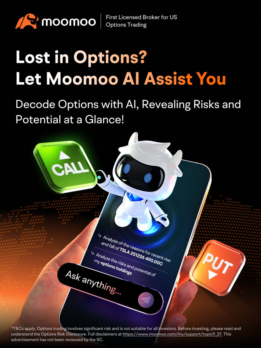 CL__94's tweet image. Lost in Options? Let Moomoo AI Assist You

💥 Are US options confusing? Feel lost when trying to learn? Don't worry! Your personal AI investment assistant
#MoomooAI #USOptions #OptionsAnalysis #SmartInvesting #AIAssistant #FinTech #OptionsContract #Moomoo