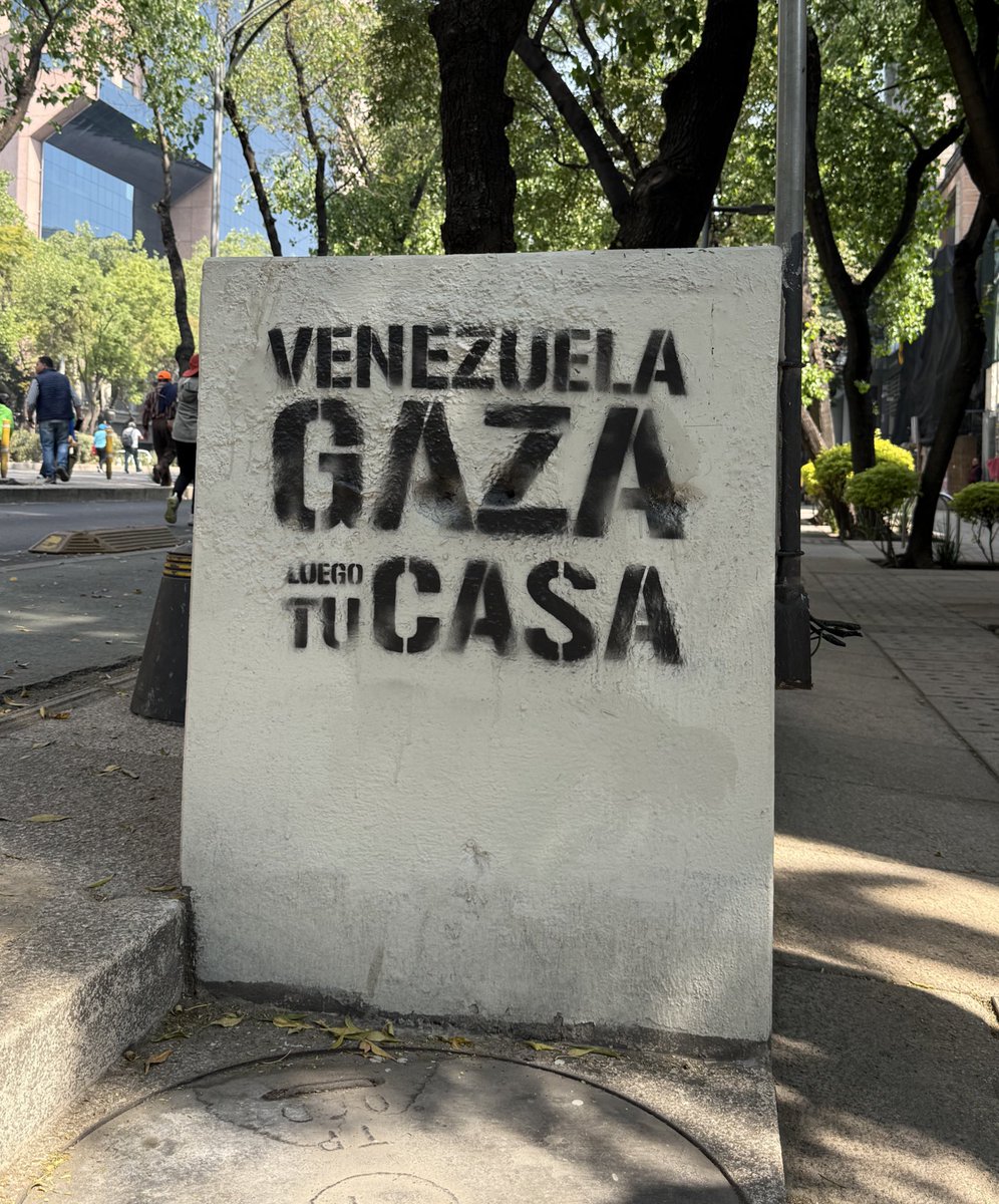“Venezuela, Gaza &amp; then your home” seen at the the Anti-Imperialist March in Mexico City. 
🔥✊🏿❤️🖤🤍💚