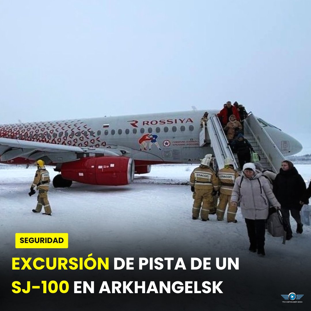 Transponder1200's tweet image. 🇷🇺 Excursión de pista en Arkhangelsk: 

Un SJ-100 de #RossiyaAirlines, cumpliendo el vuelo FV-6305 desde San Petersburgo, sufrió una excursión del pista tras su aterrizaje. Los pasajeros fueron evacuados; sin heridos. #RunwayExcursion #Aviación #SJ100 #Transponder1200