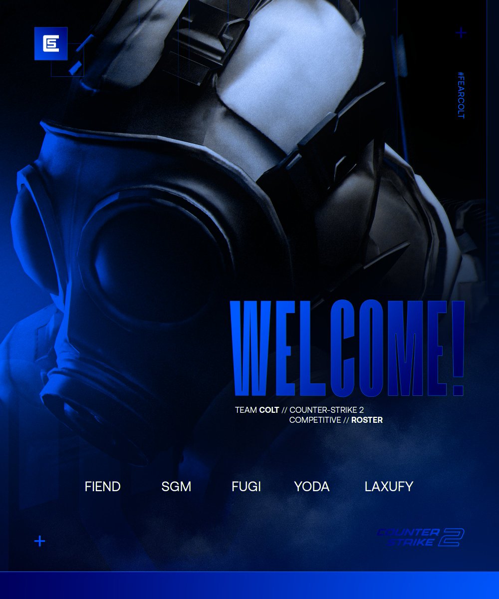 TeamColt's tweet image. A new era begins.

Introducing the official Colt 2026 Counter-Strike 2 roster.

🔹@FIENDlul
🔹@sgmCSGO
🔹@evansheelys 
🔹@CSGRODY
🔹@Laxufyy

#FearColt