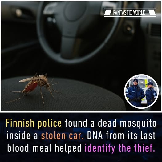 kavitha129's tweet image. Every crime leaves tiny evidence for police to catch the criminal!

#Finnish police found something odd in a stolen car: a dead mosquito. At first, it seemed like an unrelated detail. The officers collected the insect as evidence, knowing small clues can be vital.

Scientists